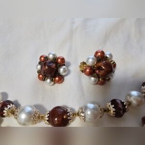 Vintage Rust-Orange,Brown and Pearl Beaded Costume Jewelry
